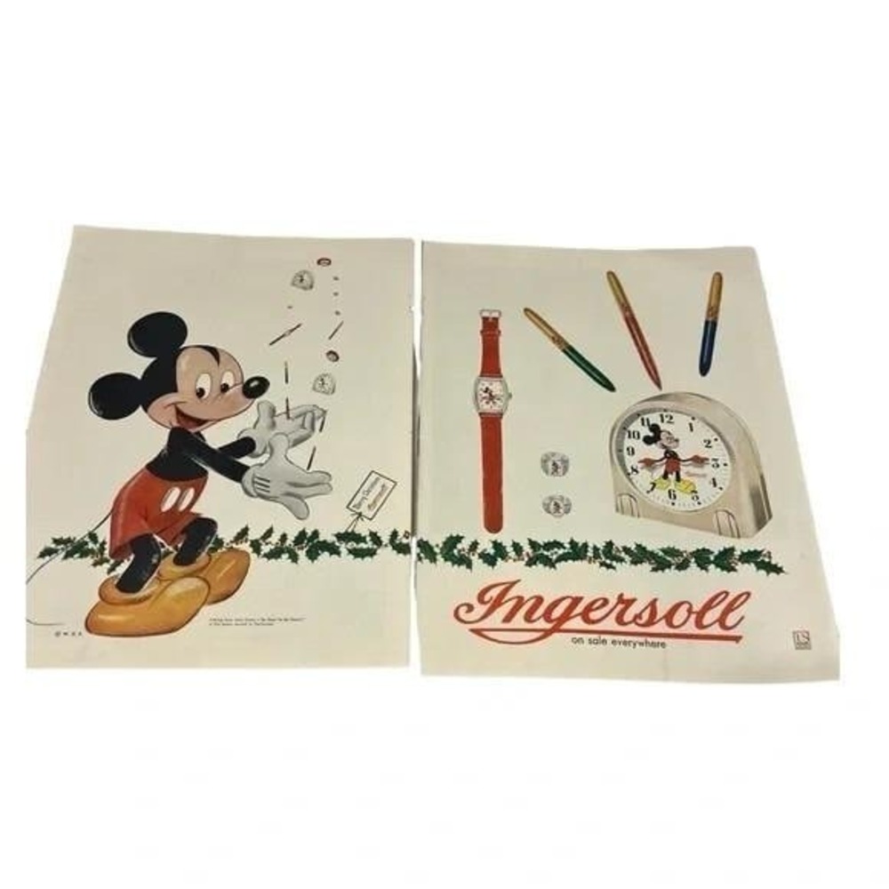 Mid-1950s Ingersoll Mickey Mouse Products Double Page Original Vintage Print Ad